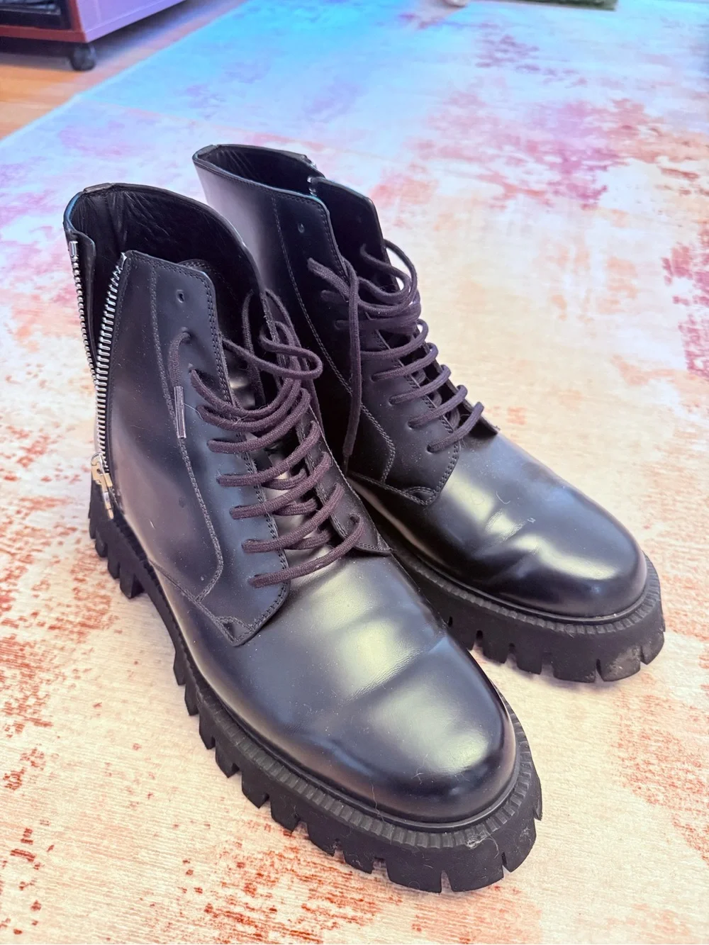 Gucci Men's Black Lace-Up Lug Sole Boots